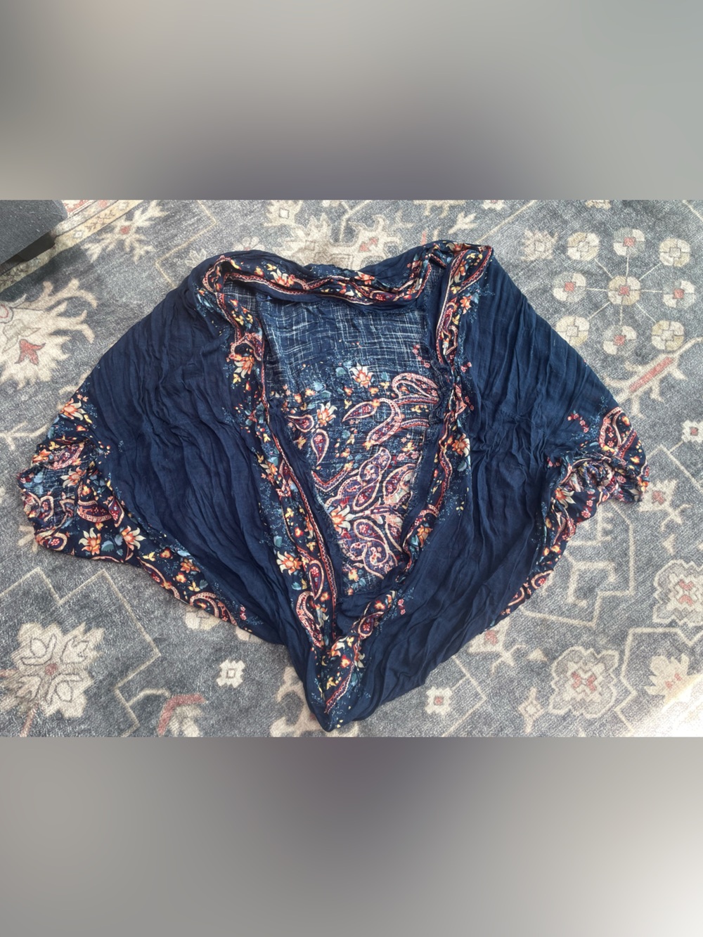 Navy Paisley Border Lightweight Kimono Cardigan